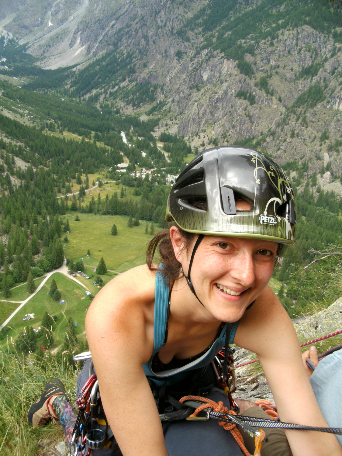 Leg amputee rock climbing/ abseiling.