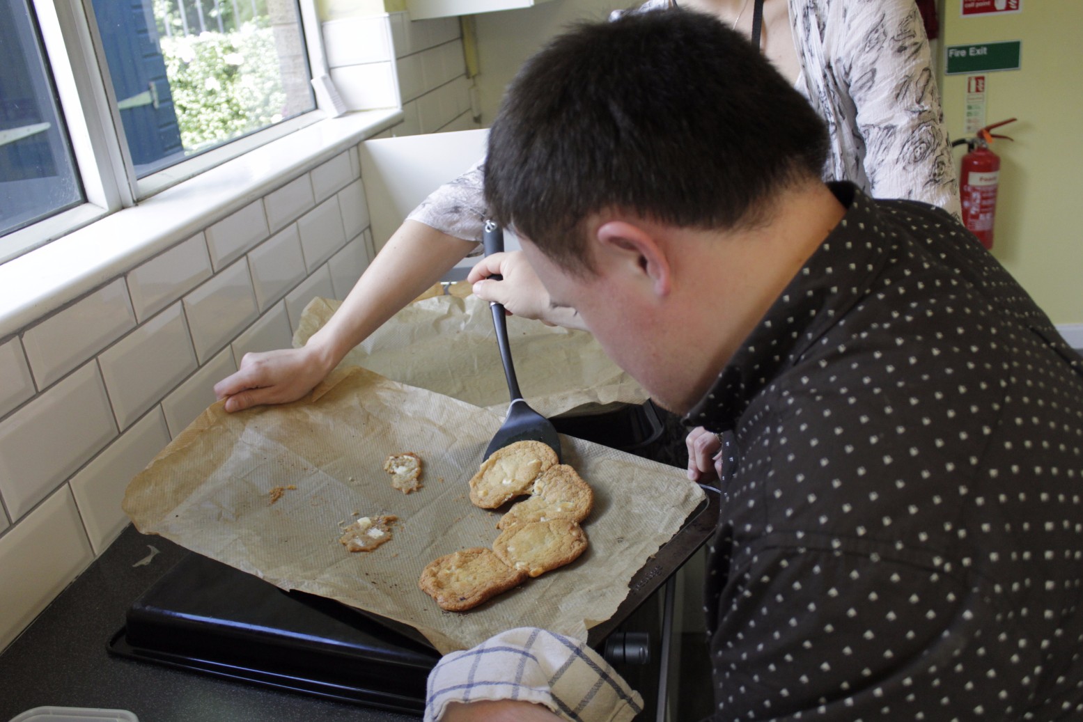 Baking sheet of homemade cookies.